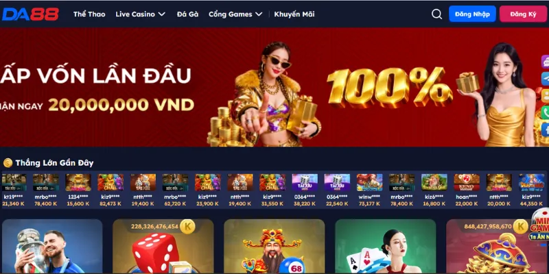 Giao diện trang chủ chính thức DA88